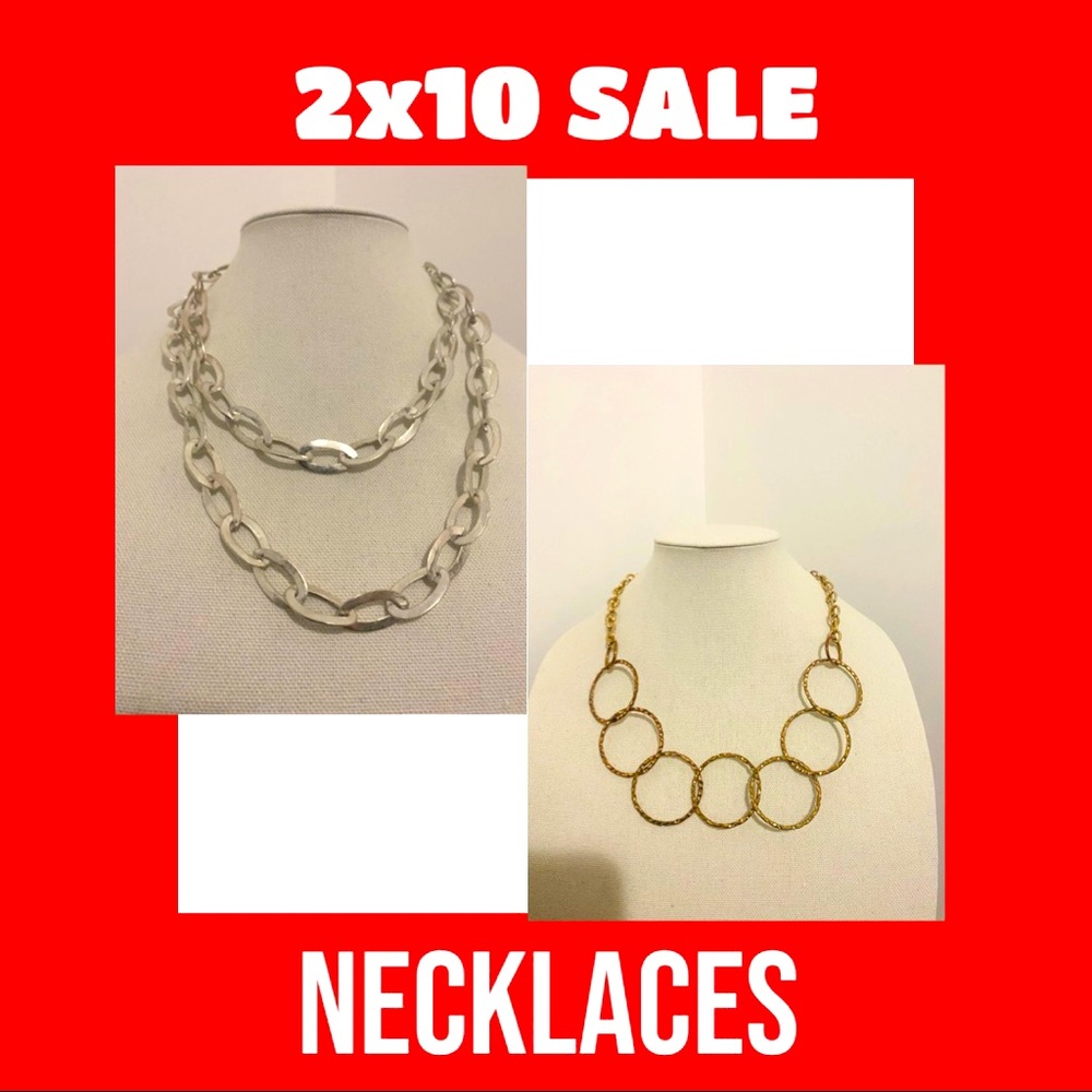2x10 vintage silver Xlong and gold necklace